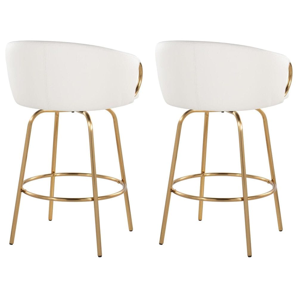 LumiSource Claire Swivel Counter Stool with White Faux Leather Upholstery in Gold (Set of 2), , large