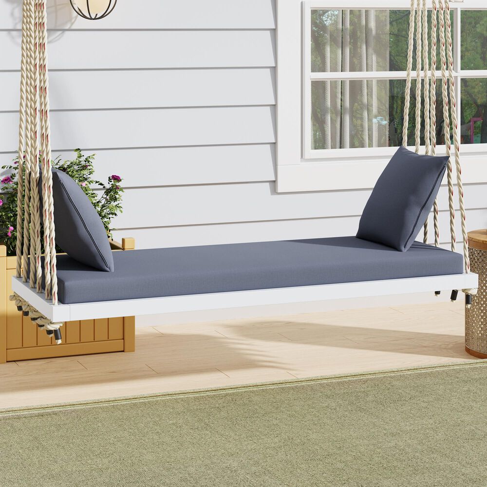 Hearth and Haven Topmax Outdoor Hanging Porch Swing Bench with Dark Gray Cushion in White, , large