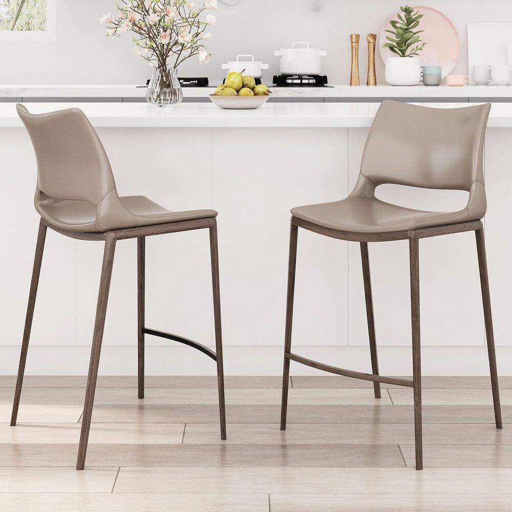 Zuo Modern Ace Counter Chair in Gray/Brown &#40;Set of 2&#41;, , large