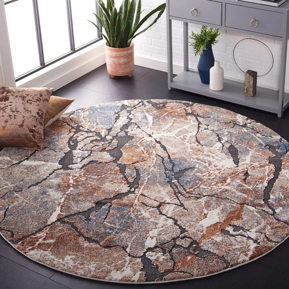Safavieh Cyrus Shag CYR140F CYRUS SHAG 6&#39;7&quot; Round Grey and Rust Area Rug, , large