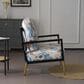 Hearth and Haven Floral Velvet Lounge Arm Chair with Gold Metal Legs in Blue, , large