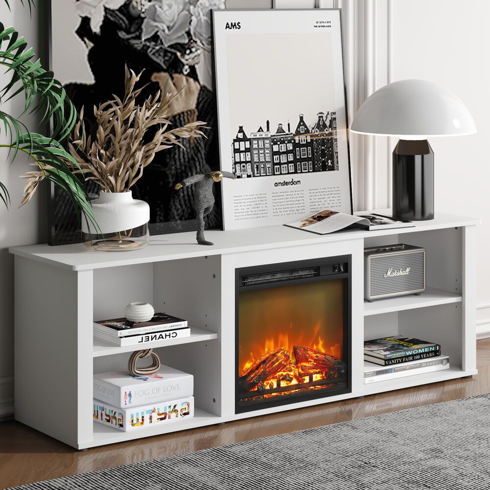 Noviland 63&quot; Fireplace TV Stand with Storage Media Console in Solid White, , large