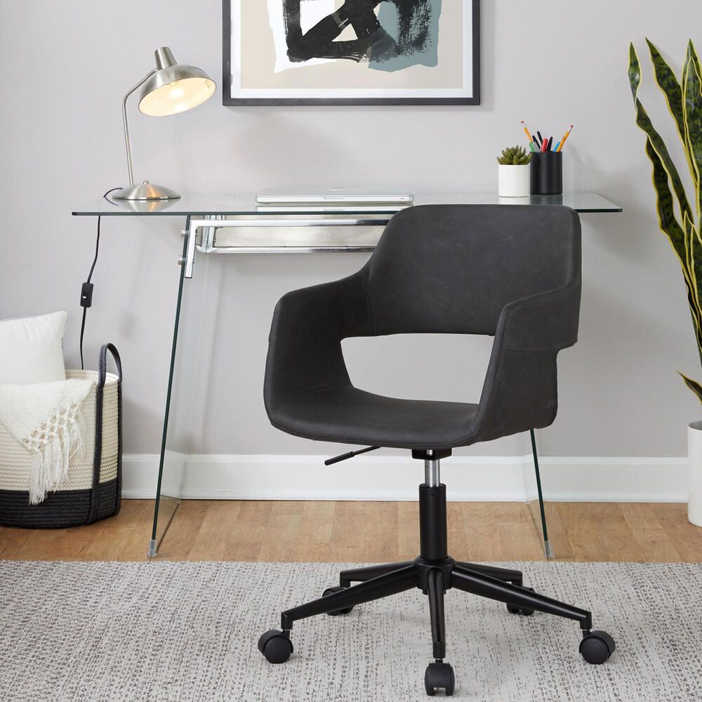 Lumisource Margarite Task Chair with Grey Faux Leather Cushion in Black, , large