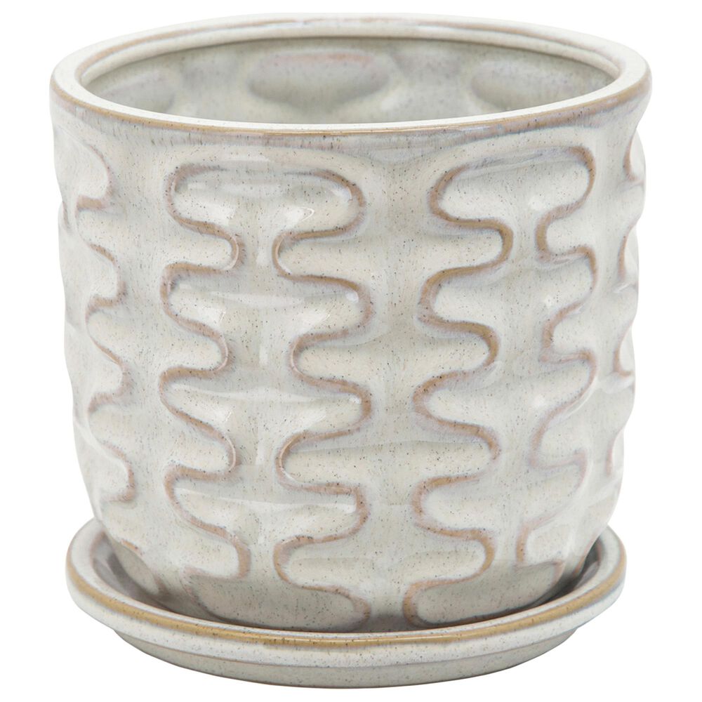 Sagebrook Home 6" Wiggly Planter with Saucer in Ivory and Beige, , large