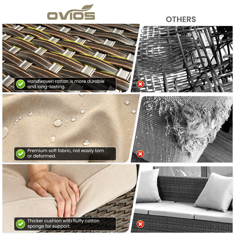 HOMLUX 5-Piece Patio Furniture Set with Chairs and Ottomans, High Back Outdoor Sofa Set, Brown Rattan in Beige, , large