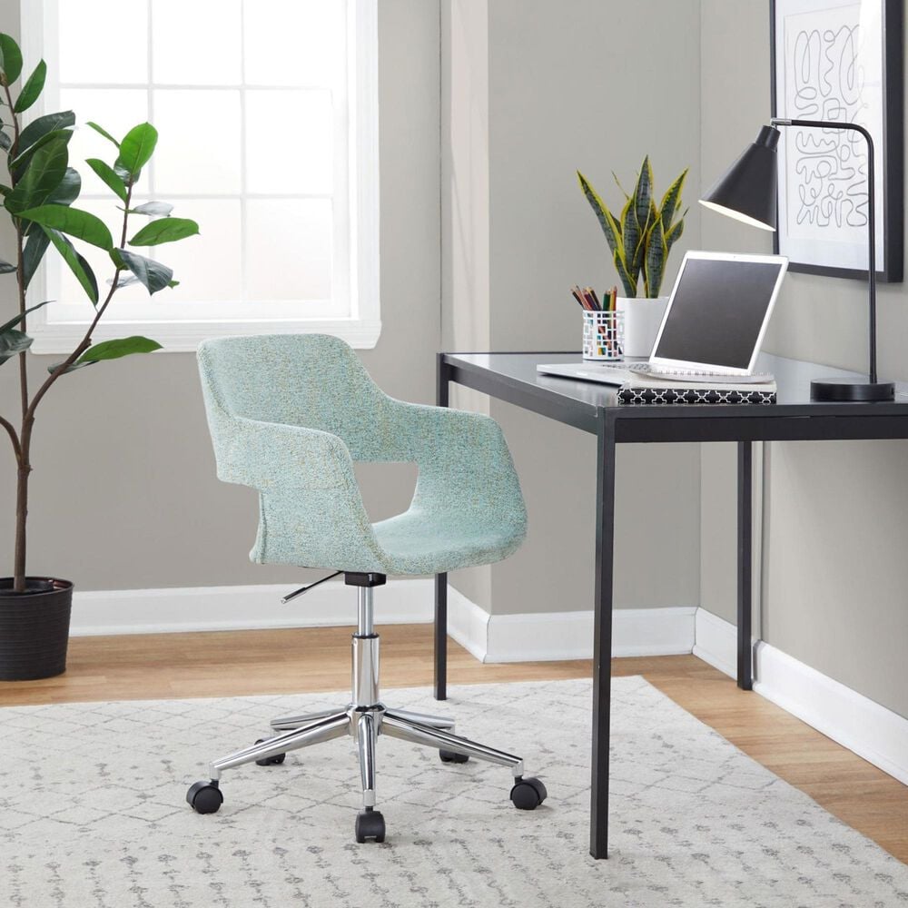 LumiSource Margarite Swivel Task Chair with Light Green Fabric Cushion in Chrome, , large