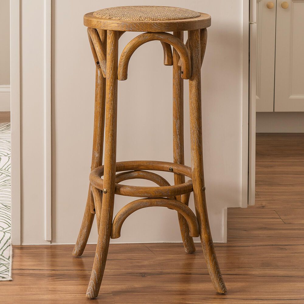 Linon Home Decor Rae Rattan Bar Stool in Brown, , large