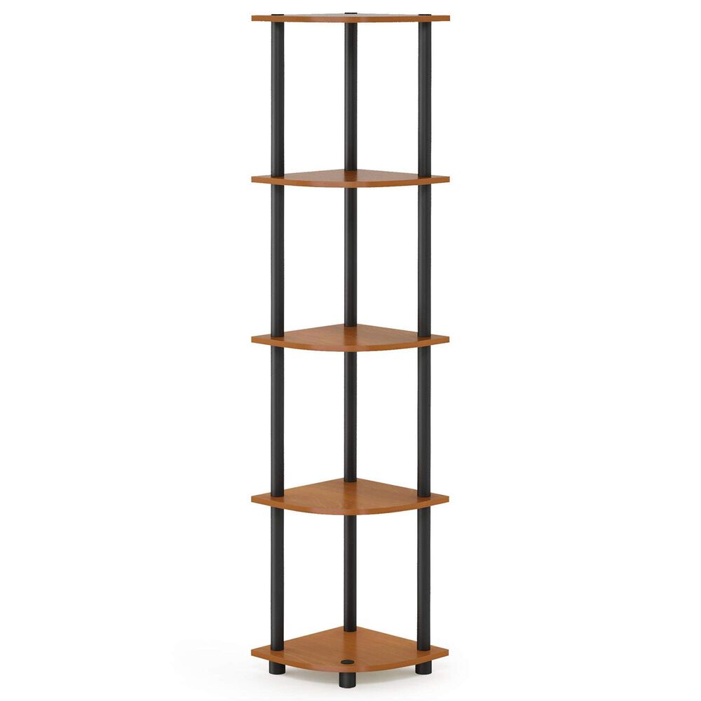HOMLUX 5-Tier Modern Tall Corner Open Bookshelf in Light Cherry and Black, , large