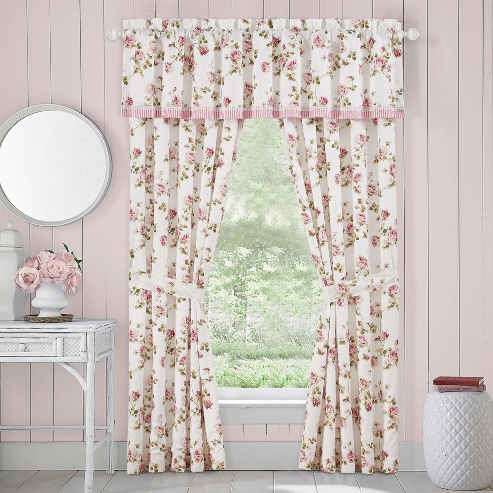 Royal Court Rosemary 84&quot; x 41&quot; Window Panel Pair in White and Pink, , large