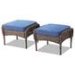Hearth and Haven Patio Wicker Ottoman with Brown Rattan in Blue (Set of 2), , large