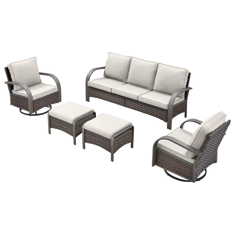 Sunwell Garden 5-Piece Patio Conversation Set with 2 Swivel Gliding Chairs in Beige, , large