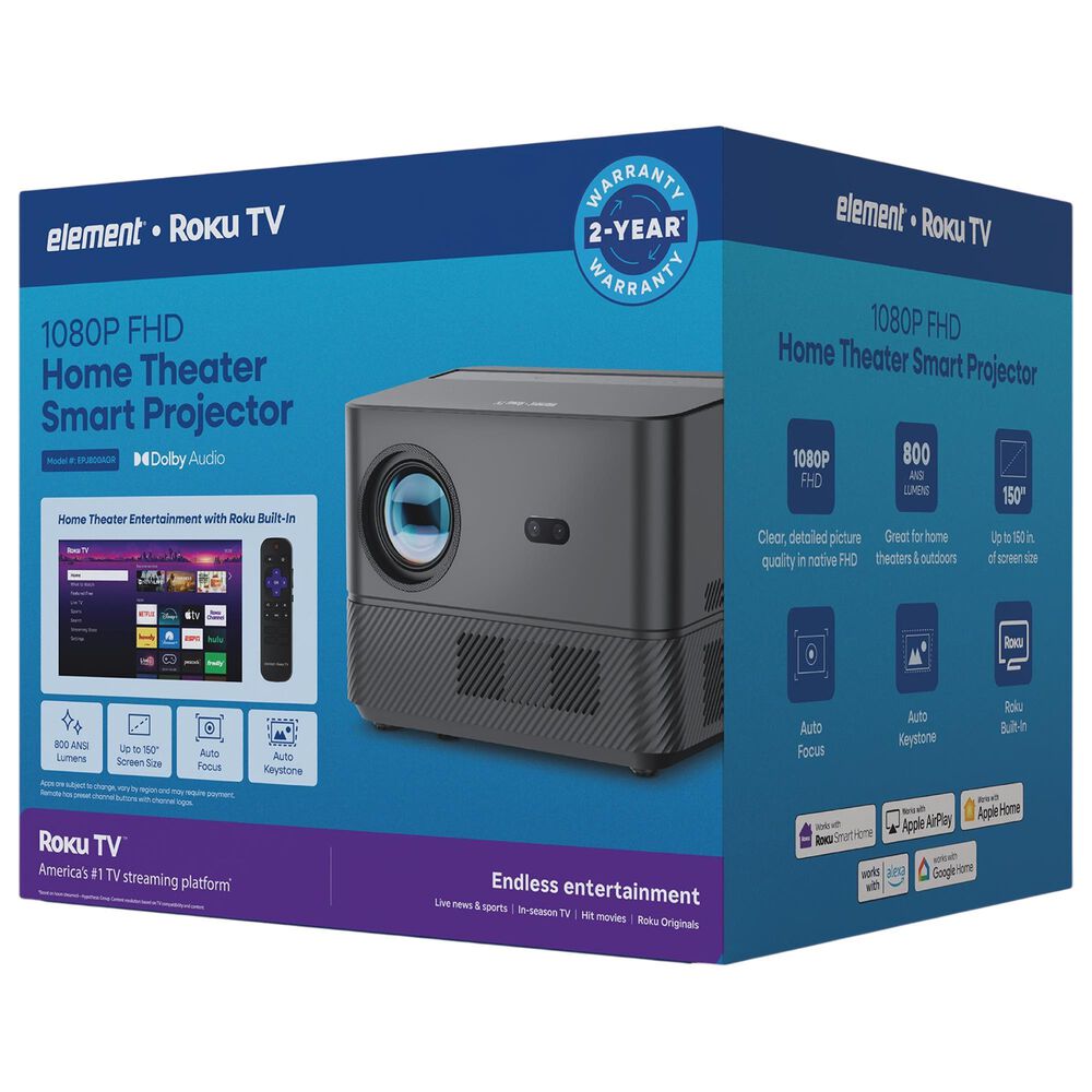 Element Roku 1080P FHD Home Theater Smart Projector in Gray, , large