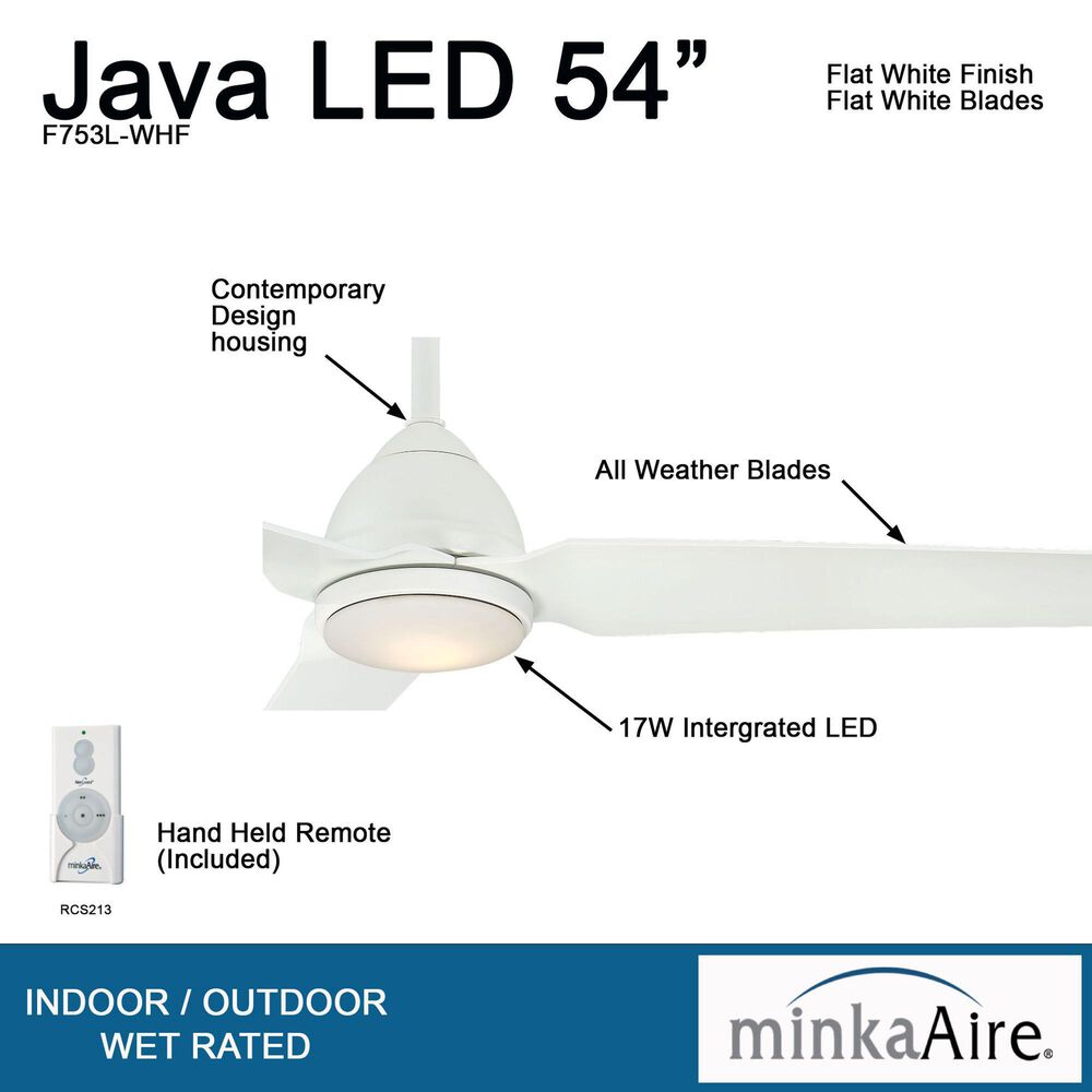 Minka-Aire Java 54" Ceiling Fan with LED Light in Flat White, , large