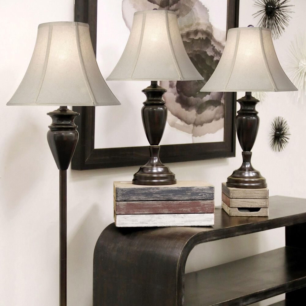Flair Industries Floor and Table Lamp Set in Smooth Bronze &#40;Set of 3&#41;, , large