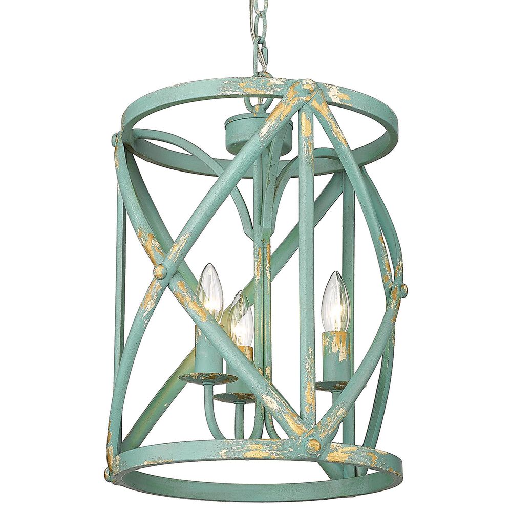 Golden Lighting Alcott 3-Light Pendant in Antique Teal and Gold, , large