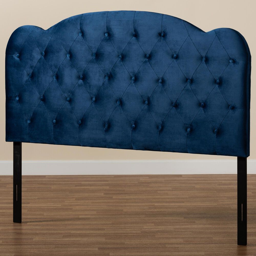 Baxton Studio Clovis Queen Upholstered Panel Headboard in Navy Blue, , large