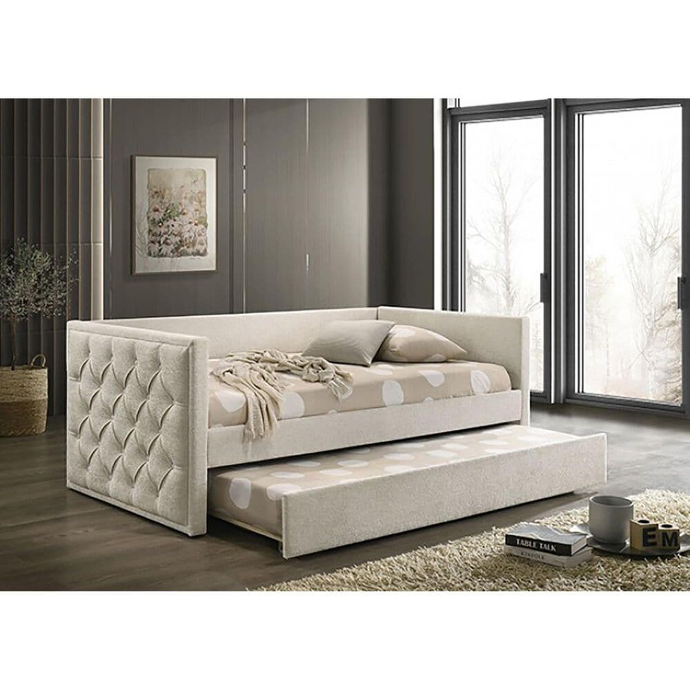 Furniture of America Renzi Twin Daybed with Trundle in Beige, , large