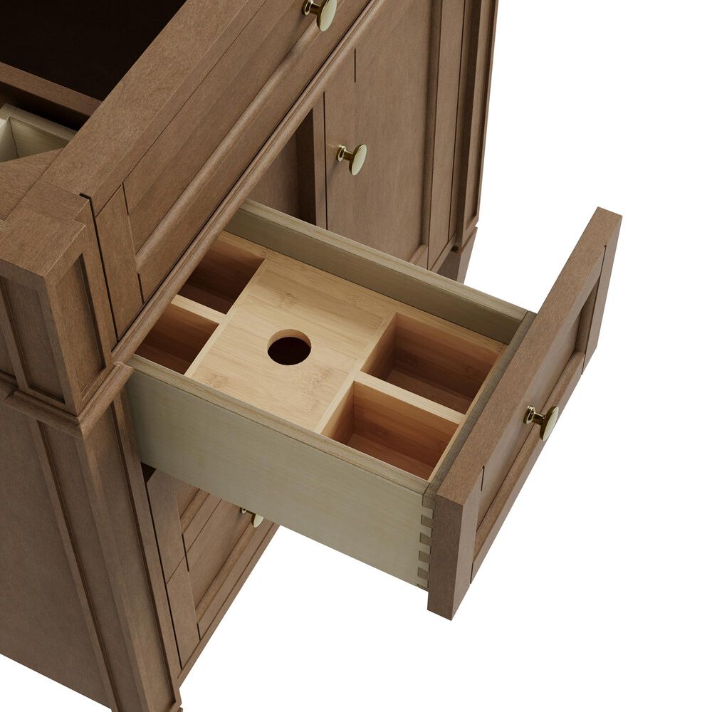 James Martin Brittany 30" Single Bathroom Vanity in Pecan with 3 cm White Zeus Silestone Top and Rectangular Sink, , large