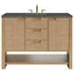 James Martin Vanities Solene 48" Single Bathroom Vanity in Seaside Oak with 3 cm Parisien Bleu Quartz Top, Rectangular Sink and FreePower Wireless Charger, , large