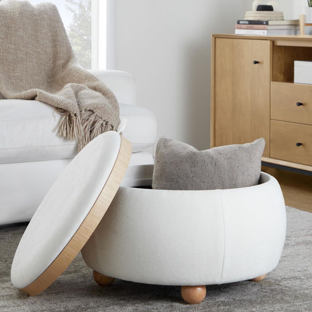 Lumisource Tray Storage Pouf with Leg in White, , large