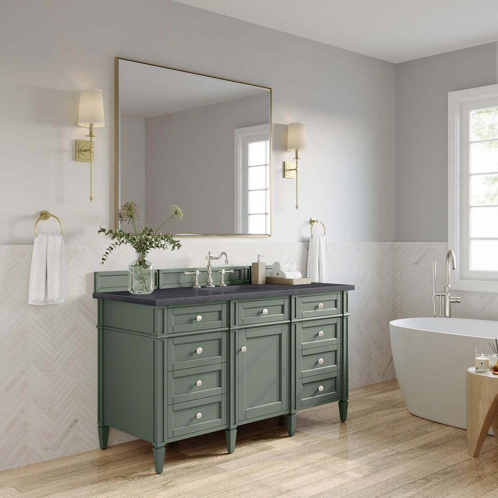 James Martin Vanities Brittany 60&quot; Single Bathroom Vanity in Smokey Celadon with 3 cm Charcoal Soapstone Quartz Top and Rectangular Sink, , large