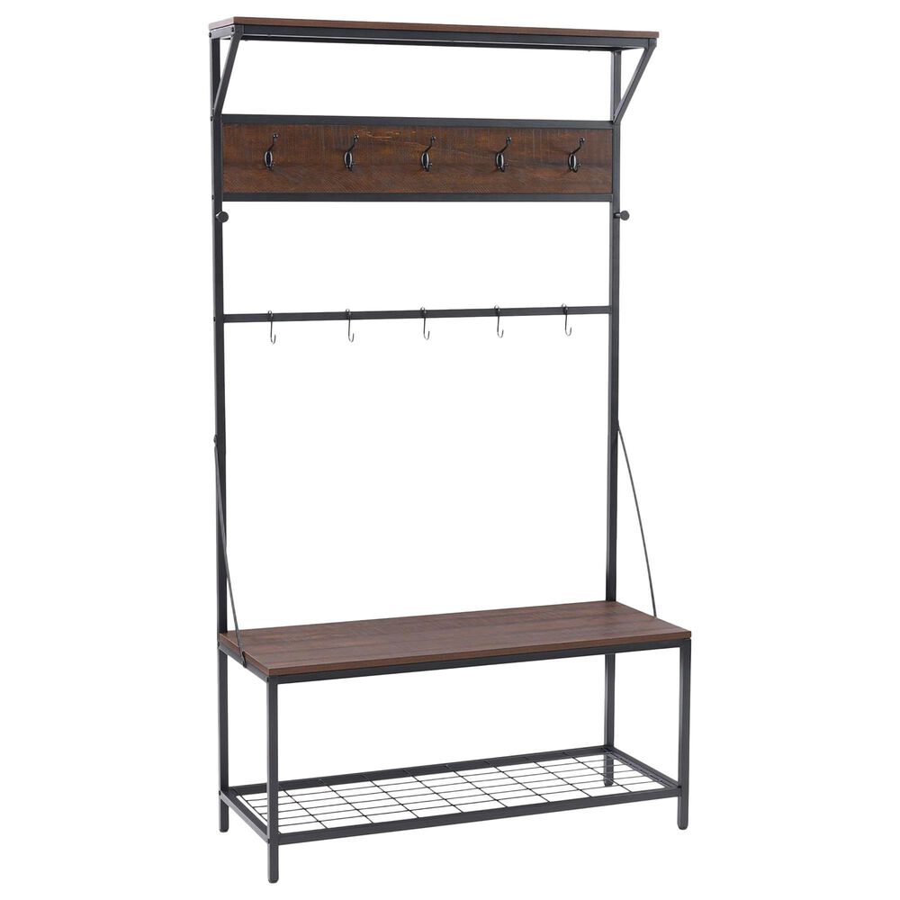 CorLiving Rowan Hall Tree Bench with Shoe Rack in Brown and Black