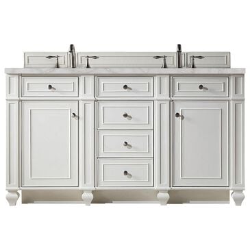 James Martin Vanities Bristol 60" Double Bathroom Vanity in Bright White with 3 cm Victorian Silver Quartz Top and Rectangular Sinks, , large