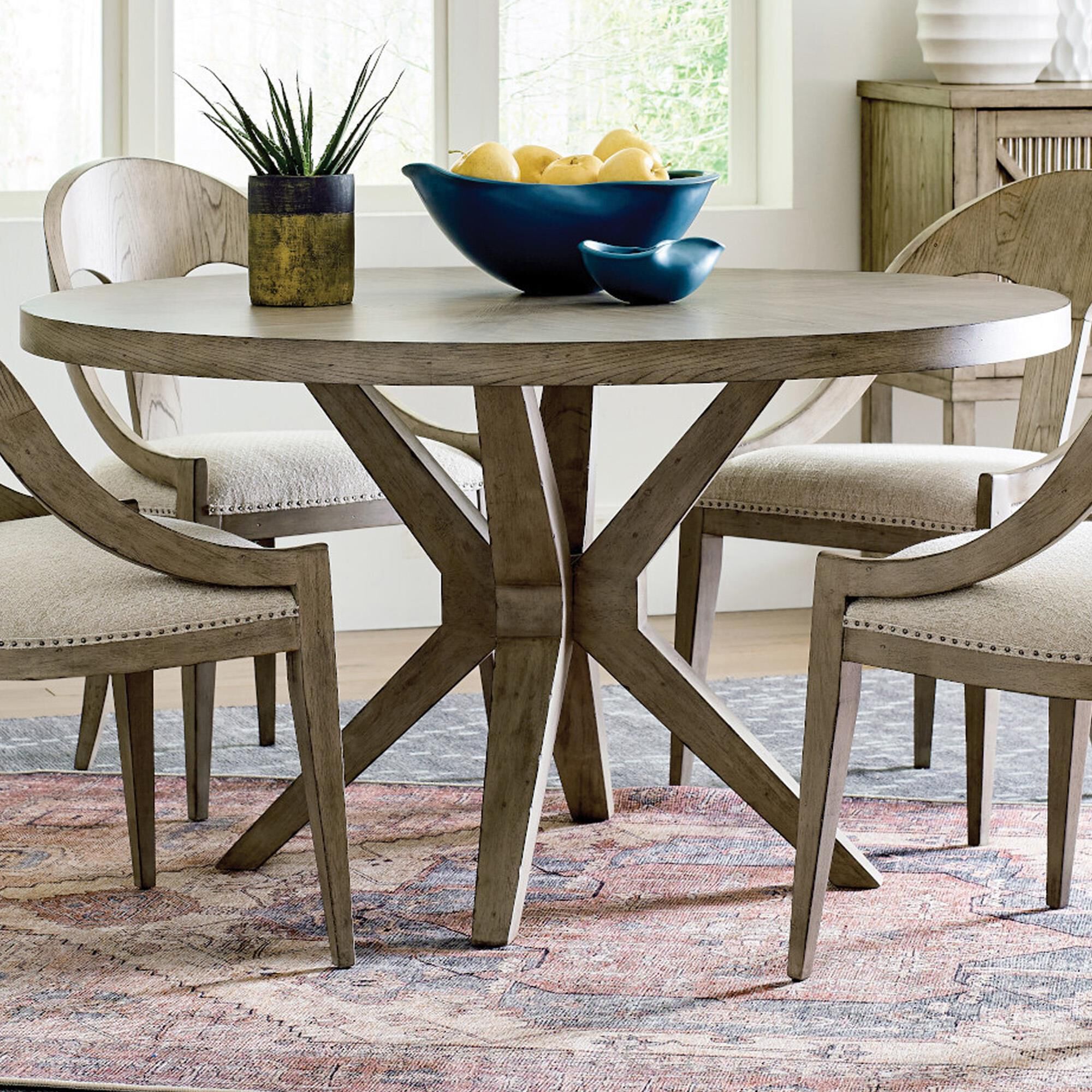 American Drew West Fork Hardy Round Dining Table in Aged Taupe