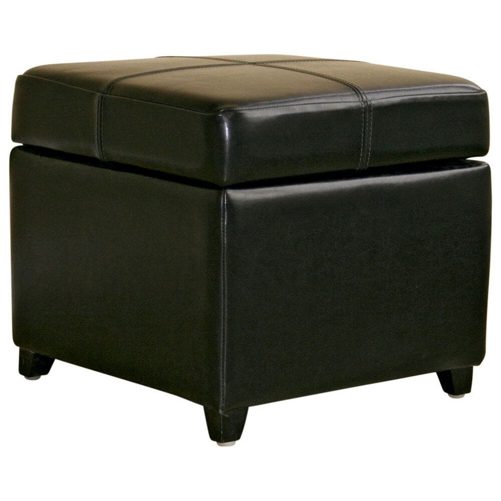 Baxton Studio Leather Cube Storage Ottoman in Black, , large