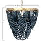Creative Coop Laurel Draped Wood Bead Chandelier with Brushed Gold and Blue Shade, , large