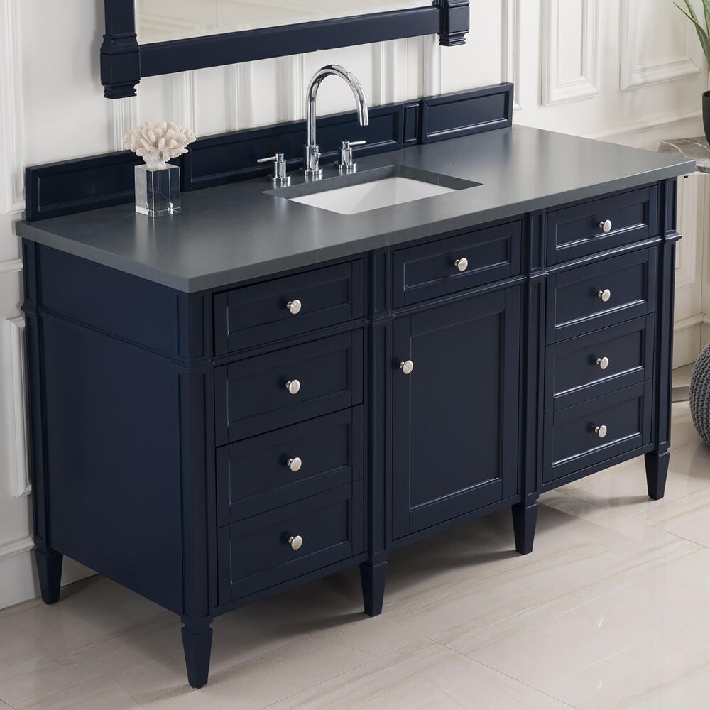James Martin Vanities Brittany 60&quot; Single Bathroom Vanity in Victory Blue with 3 cm Charcoal Soapstone Quartz Top and Rectangle Sink, , large