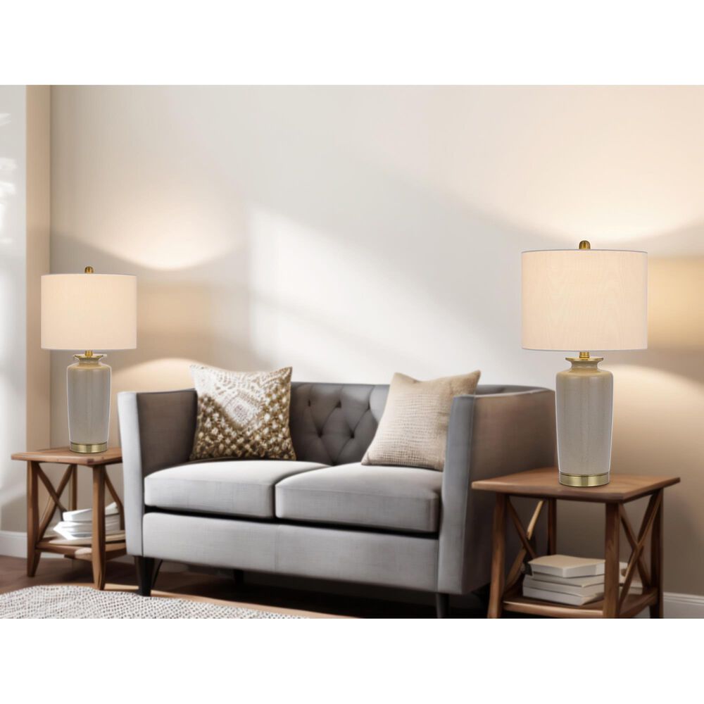 Cal Lighting Modica Ceramic Table Lamp in Sandy Gray and Antique Brass, , large