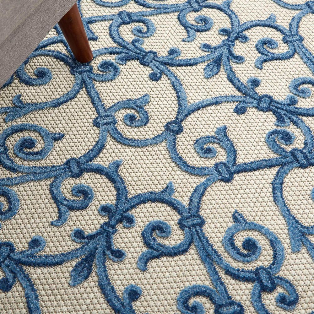 Nourison Aloha Damask 5&#39;3&quot; x 7&#39;5&quot; Grey and Blue Indoor/Outdoor Area Rug, , large