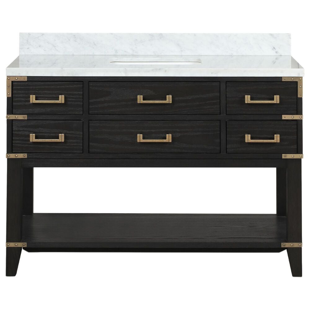 Lexora Home Norwalk 48&quot; Single Bathroom Vanity in Black Oak with White Carrara Marble Top  and Rectangle Sink, , large