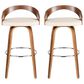 LumiSource Grotto 30" Bar Stool with Cream Upholstery in Walnut Wood and Chrome (Set of 2), , large