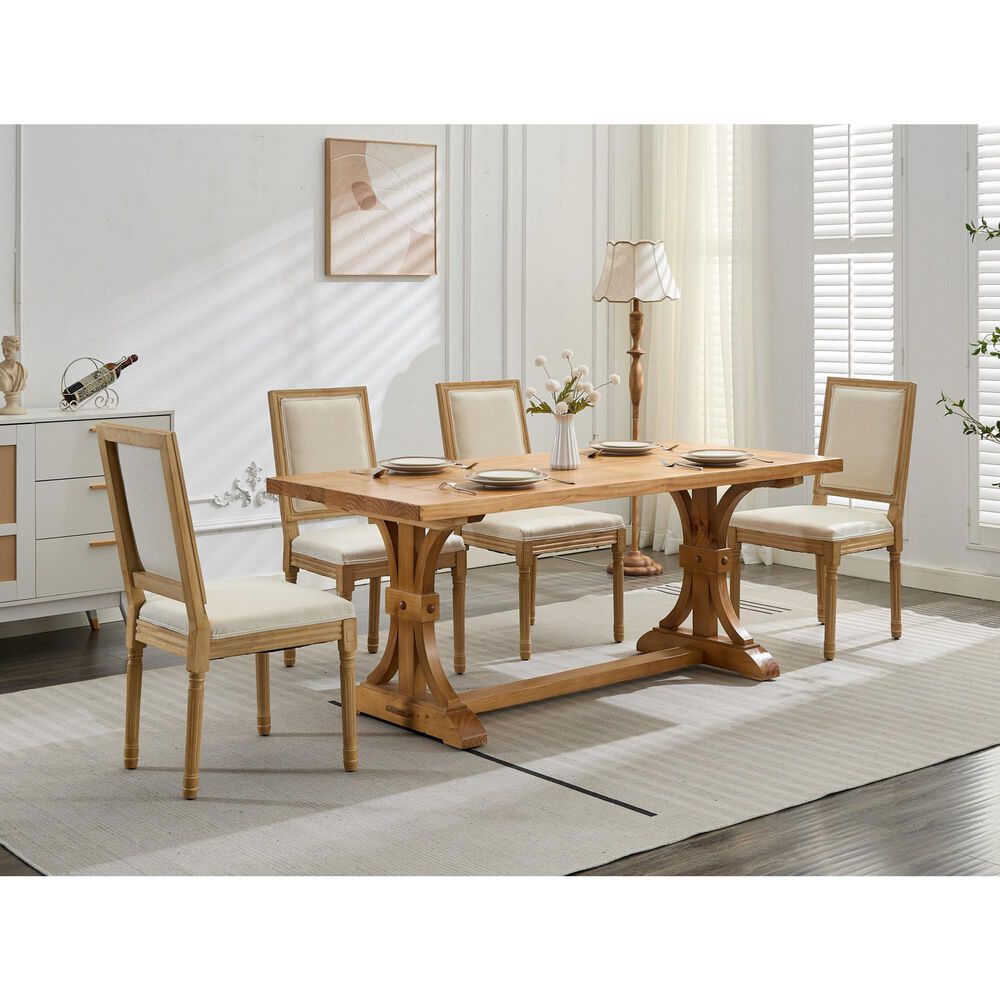 Hearth and Haven Upholstered Side Chair with Square Backrest in Beige (Set of 2), , large