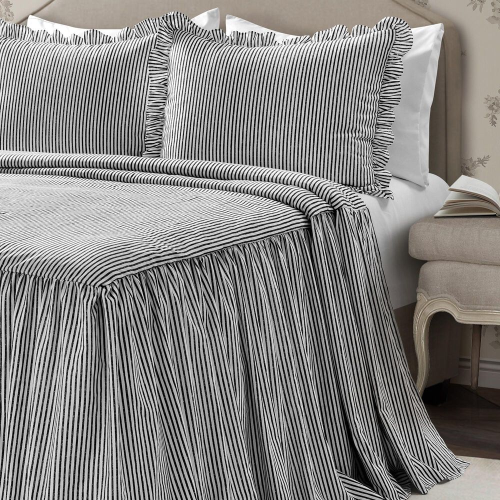 Triangle Home Fashions Ticking Stripe 3-Piece King Bedspread Set in Black, , large
