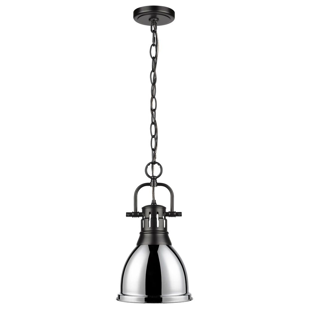 Golden Lighting Duncan 1-Light Small Pendant with Chain and Chrome Shade in Matte Black, , large