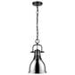 Golden Lighting Duncan 1-Light Small Pendant with Chain and Chrome Shade in Matte Black, , large