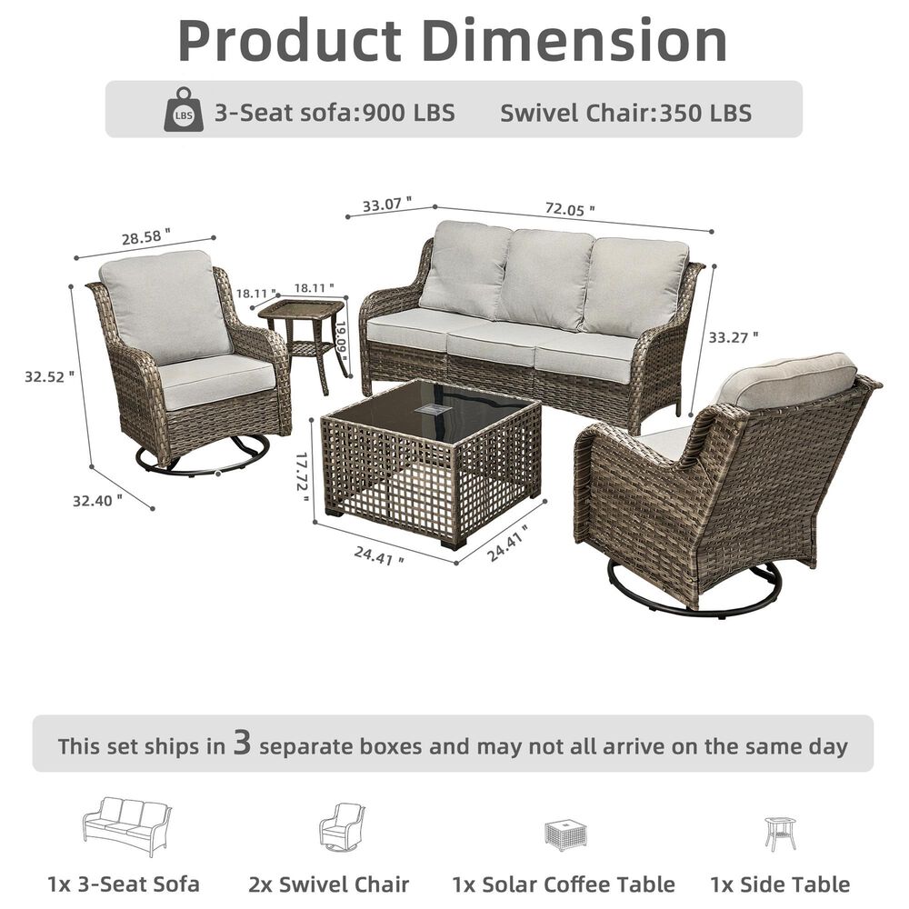 HOMLUX 5-Piece Grey Wicker Patio Set in Grey, , large