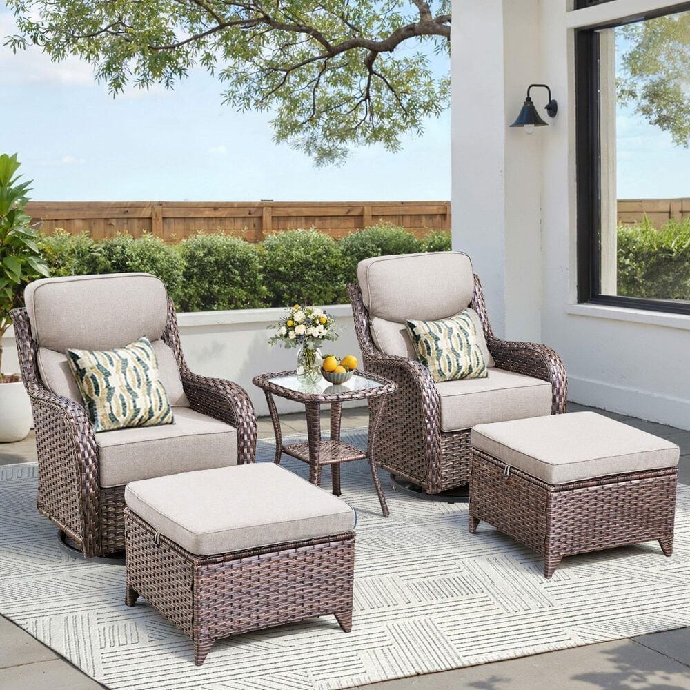 Sunwell Garden Patio Ottoman in Beige (Set of 2), , large
