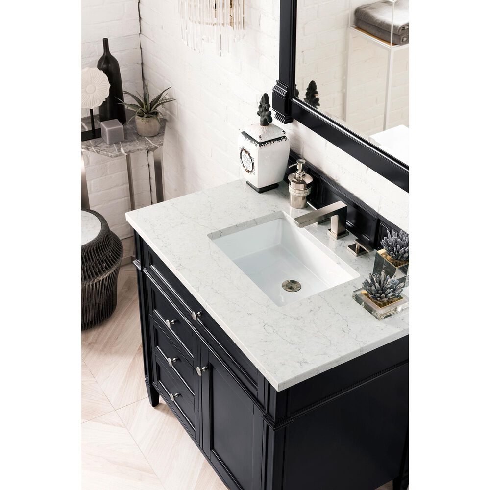 James Martin Vanities Brittany 36&quot; Single Bathroom Vanity in Black Onyx with 3 cm Eternal Jasmine Pearl Quartz Top and Rectangle Sink, , large