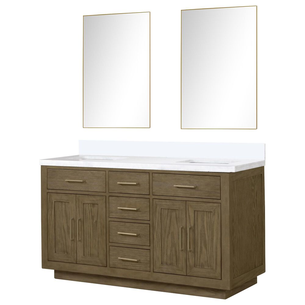 Lexora Home Abbey 60" Double Bathroom Vanity in Grey Oak with 2 cm White Cultured Marble Top, Rectangular Sinks and 28" Mirrors, , large