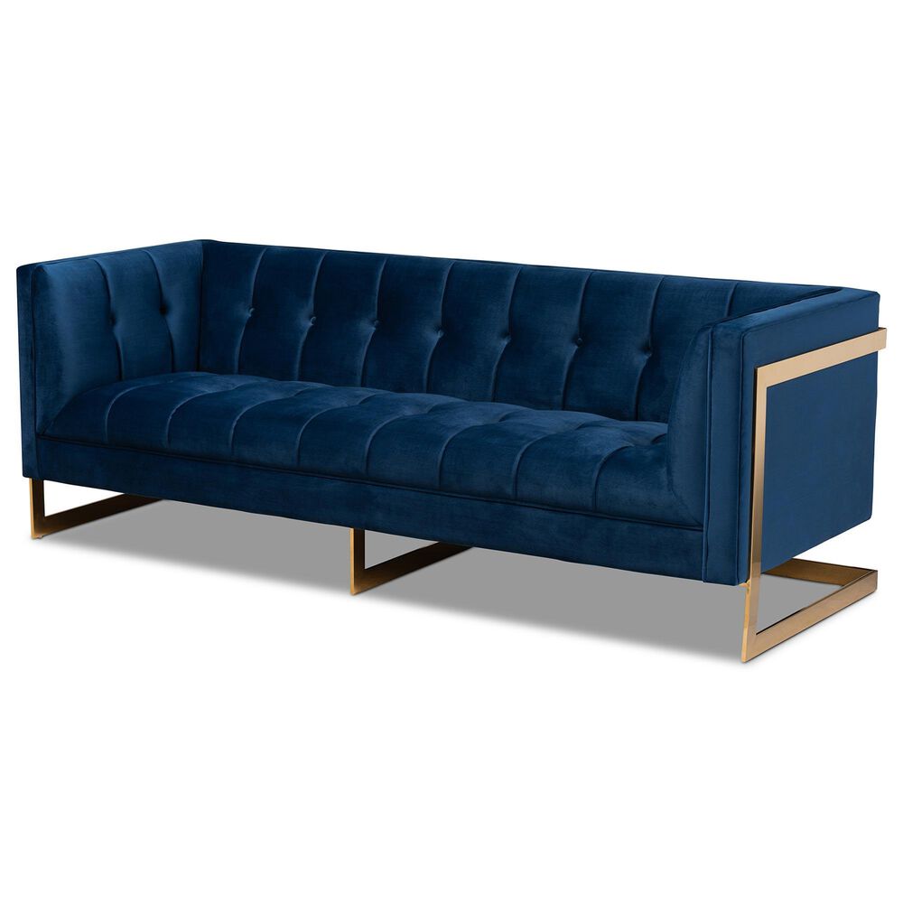 Baxton Studio Ambra Stationary Sofa in Royal Blue Velvet, , large