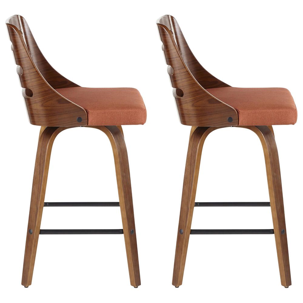 Lumisource Trevi Swivel Counter Stool with Orange Cushion in Walnut and Black &#40;Set of 2&#41;, , large