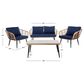 Safavieh Henderson 4-Piece Patio Living Set with Navy Cushion in Natural and Black, , large