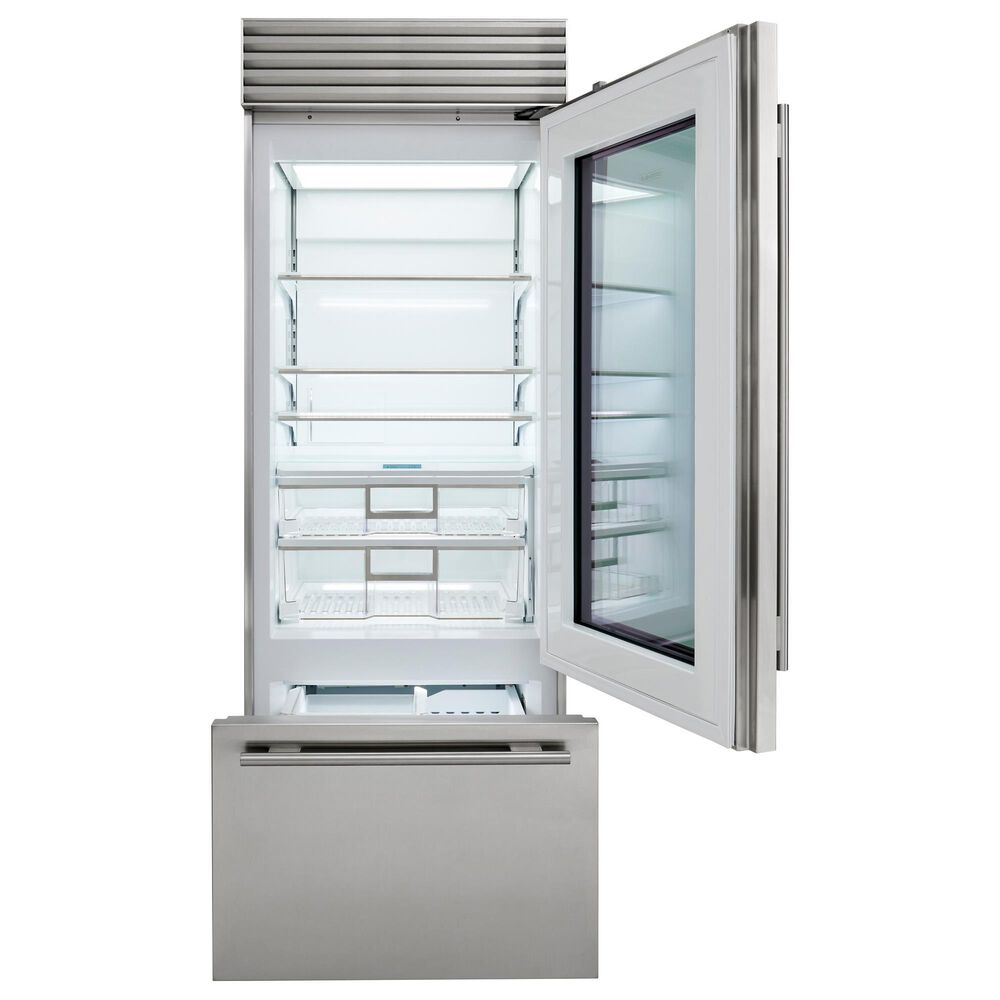 Sub Zero 17 Cu. Ft. Classic Right Hinge Bottom Freezer Refrigerator with Glass Door and Tubular Handle in Stainless Steel, , large