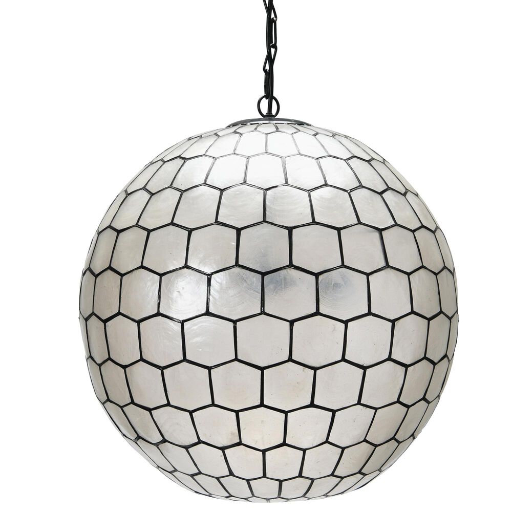 Creative Coop Simone 20" Pendant with Pearly White Shade in Black, , large