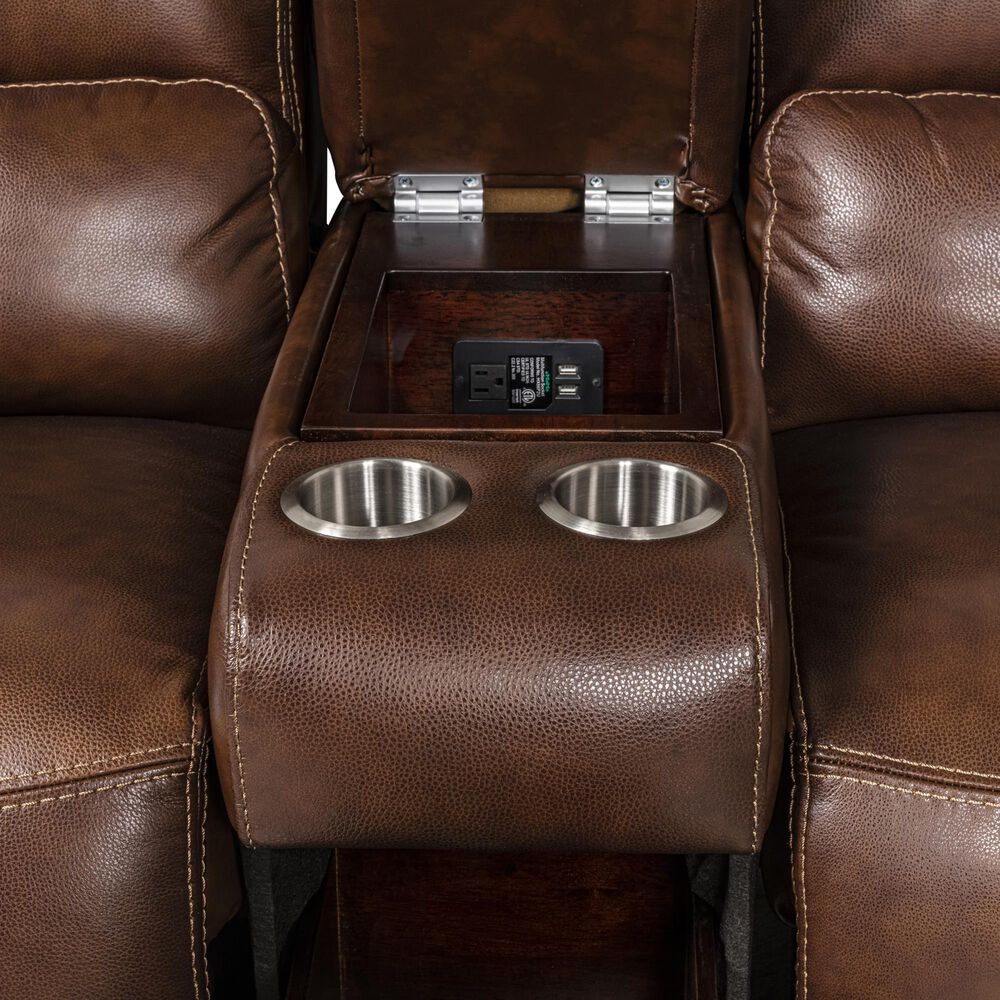 Sienna Designs 3-Piece Power Reclining Curved Sectional with Power Headrest in Brown, , large