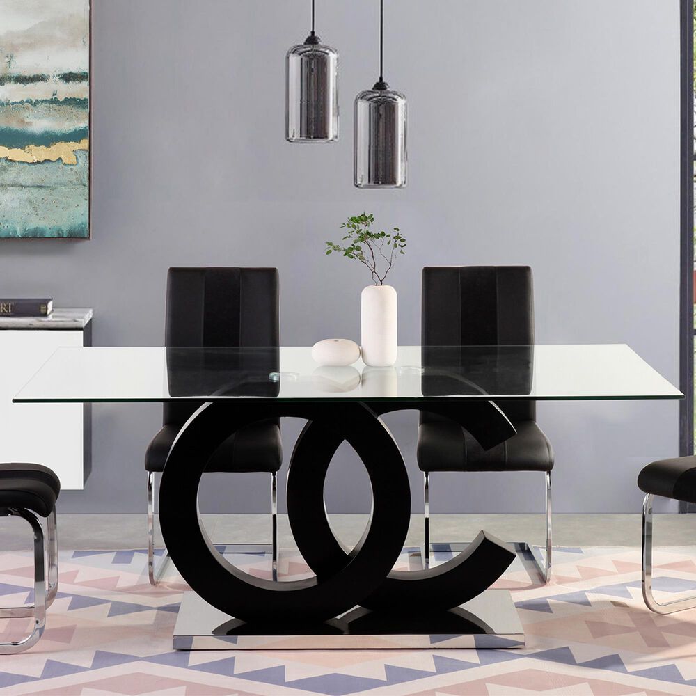 Global Furniture USA Dining Table in Matte Black &amp; Stainless Steel, , large